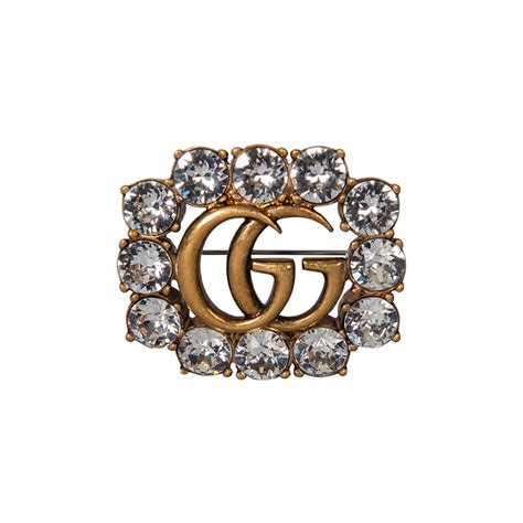 gucci double g crystal-embellished brooch|Double G crystal flower brooch .